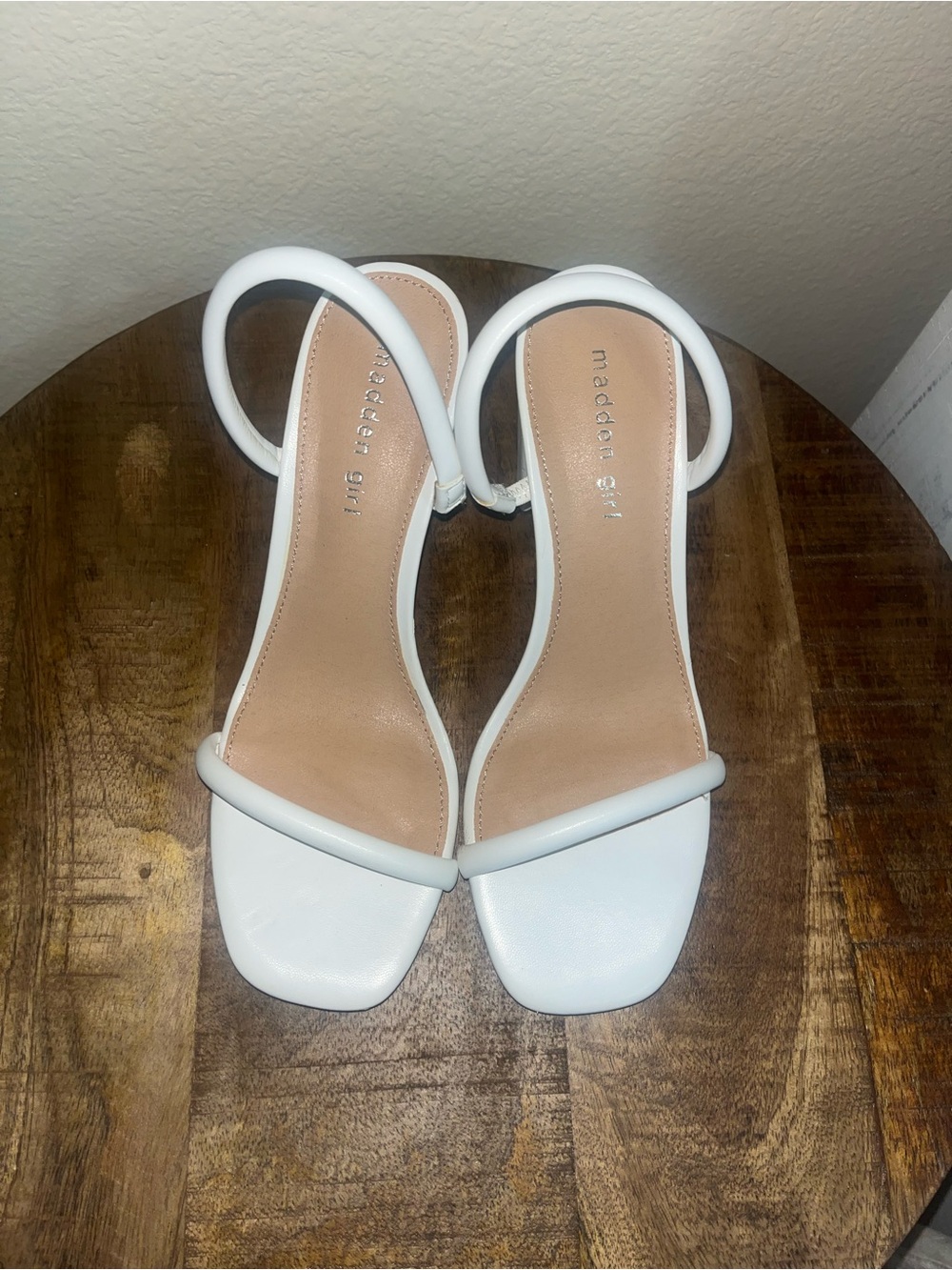 Madden Girl White Strappy Square-Toe Heels